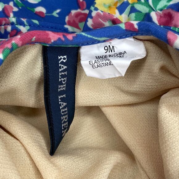 Ralph Lauren Blue Floral Halter Ruffle Trim One Piece Swimsuit Size 9 Months - Picture 8 of 9